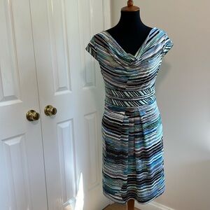 BCBGMaxAzria Cowl Neck Multicolored Cap Sleeved Jersey Dress with Pockets Size M